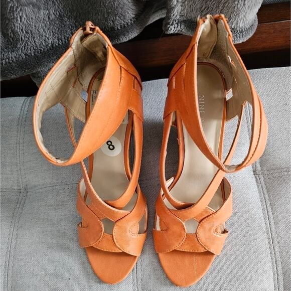 Nine West Orange Wedge Sandals Size 8 Open Toe High Heel Summer Shoes - Picture 3 of 9